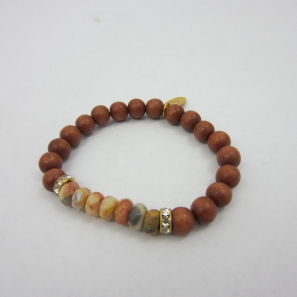 Agate & Wood Bead World Changing Stretch Bracelet - Picture 4 of 7